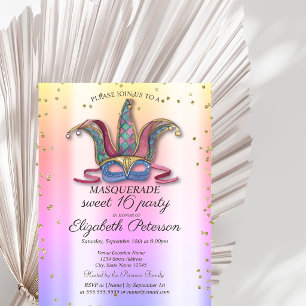 Farbenfrohe Masque-Diamanten-Masquerade Sweet 16 Einladungspostkarte