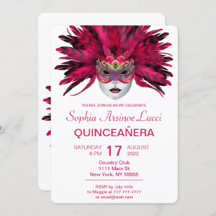 Farbenfrohe Masquerade Quinceñera Party Einladung