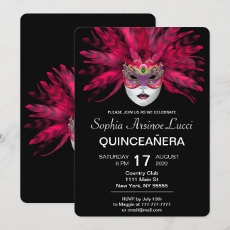 Farbenfrohe Masquerade Quinceñera Party Einladung
