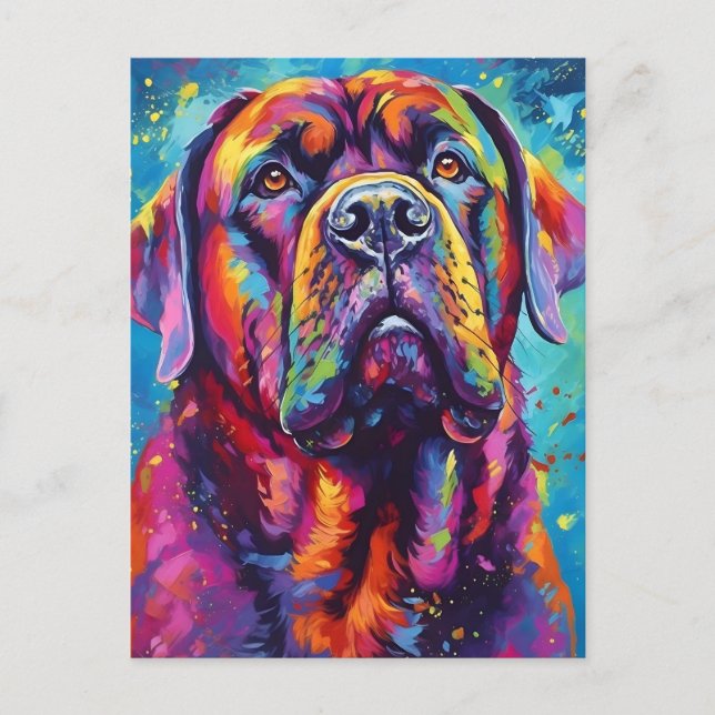 Farbenfrohe Mastiff Postkarte (Vorderseite)