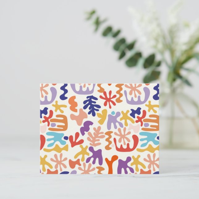 Farbenfrohe Matisse Abstrakte Gemusterte Postkarte (Stehend Vorderseite)
