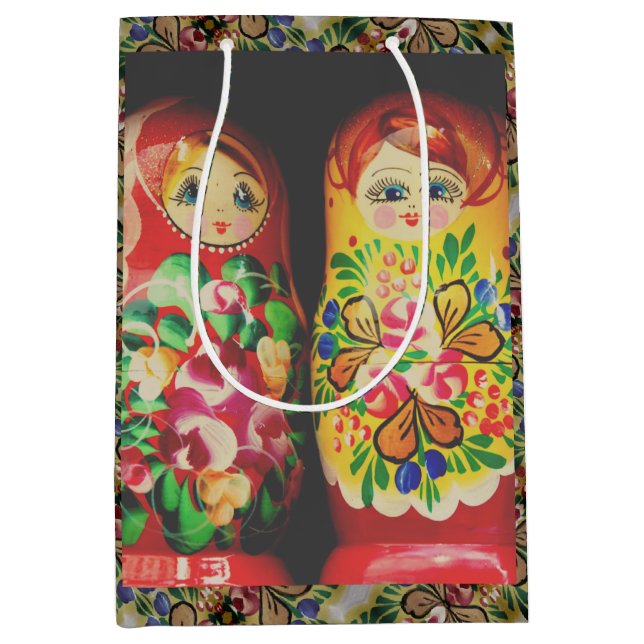 Farbenfrohe Matryoshka Dolls Große Geschenktasche Mittlere Geschenktüte (Vorderseite)