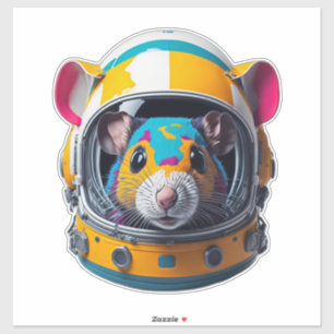 Farbenfrohe Maus mit Astronaut Helm Aufkleber