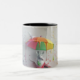 Farbenfrohe Maus mit Regenschirm - 3D-Tasse Zweifarbige Tasse