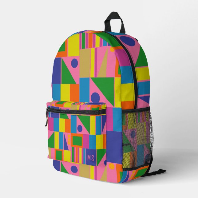 Farbenfrohe, maximal geometrische Backpack mit Ini Bedruckter Rucksack (Rückseitige Ecke Rechts)