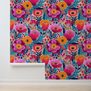 Farbenfrohe, maximalistische Abstrakte Blumenmuste Tapete