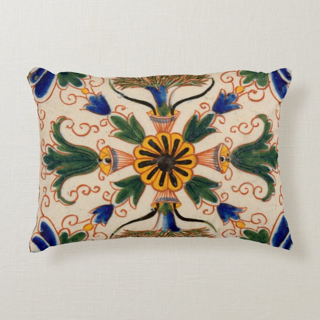 Farbenfrohe mediterrane Vintage Blumenmuster Dekokissen (Vorderseite)