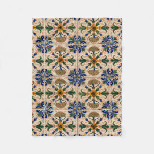 Farbenfrohe mediterrane Vintage Blumenmuster Fleecedecke