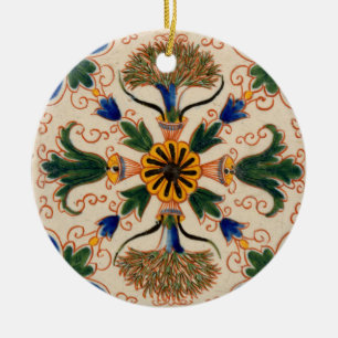 Farbenfrohe mediterrane Vintage Blumenmuster Keramik Ornament