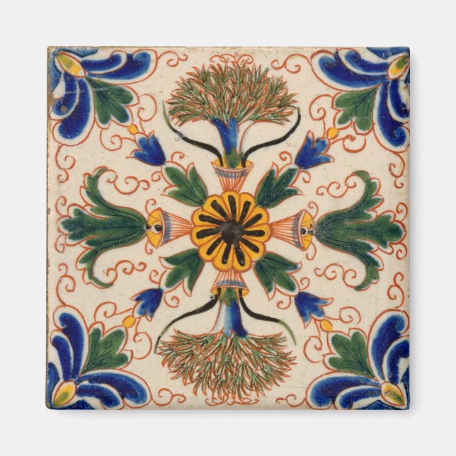 Farbenfrohe mediterrane Vintage Blumenmuster Magnet (Vorne)