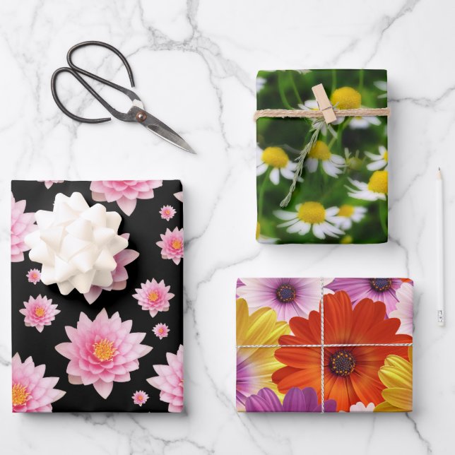 Farbenfrohe Medley von African Daisies Blume Geschenkpapier Set (Vorderseite)
