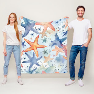 Farbenfrohe Meeresfrüchte, Meeresstars Aquarellkun Fleecedecke