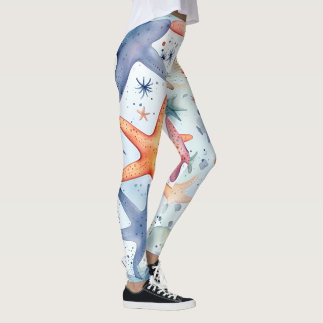 Farbenfrohe Meeresfrüchte, Meeresstars Aquarellkun Leggings (Rechts)