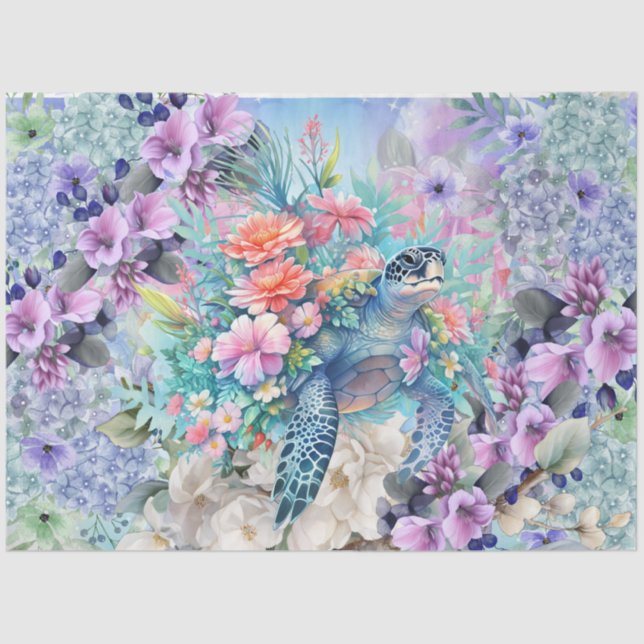 Farbenfrohe Meeresschildkröten und Wasserfarben Fl Seidenpapier (Vorderseite)