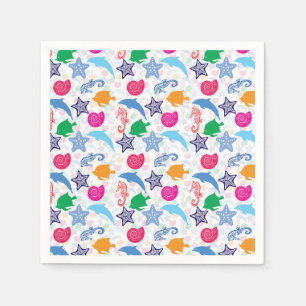 Farbenfrohe Meerestiere Illustrationsmuster Serviette