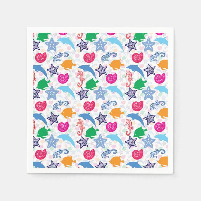 Farbenfrohe Meerestiere Illustrationsmuster Serviette (Vorderseite)