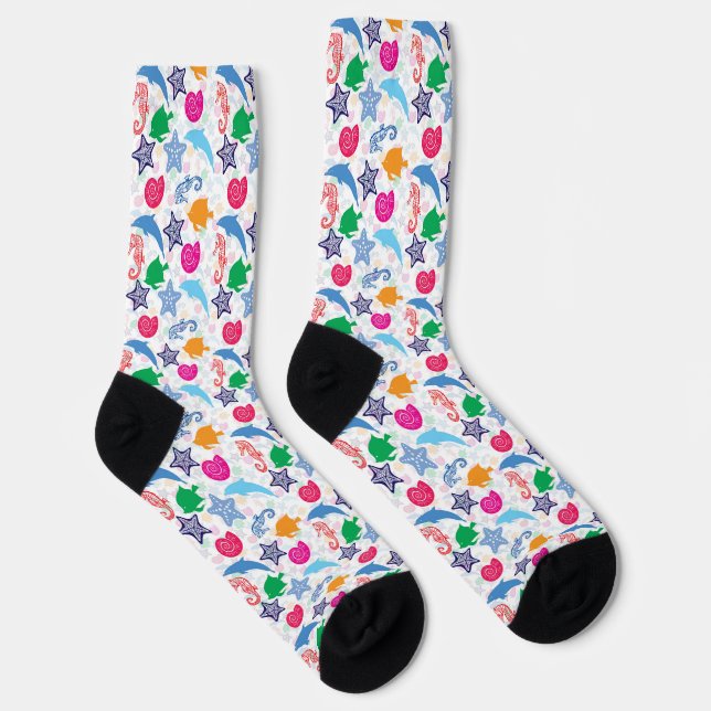 Farbenfrohe Meerestiere Illustrationsmuster Socken (Rechts)