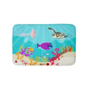 Farbenfrohe Meerestiere Kinder Badematte