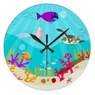 Farbenfrohe Meerestiere Kinder Große Wanduhr
