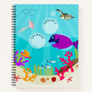 Farbenfrohe Meerestiere Kinder Name Sketchbook Notizbuch