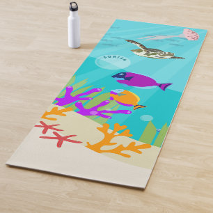 Farbenfrohe Meerestiere Kinder Name Yogamatte