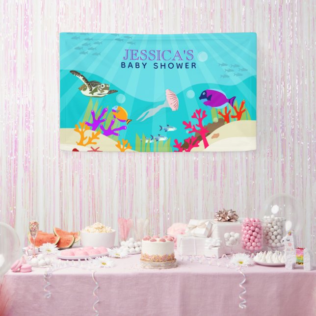 Farbenfrohe Meerestiere Kinderdusche Banner (Party)