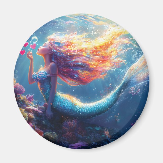 Farbenfrohe Meerjungfrau-Illustration Magnet (Vorne)