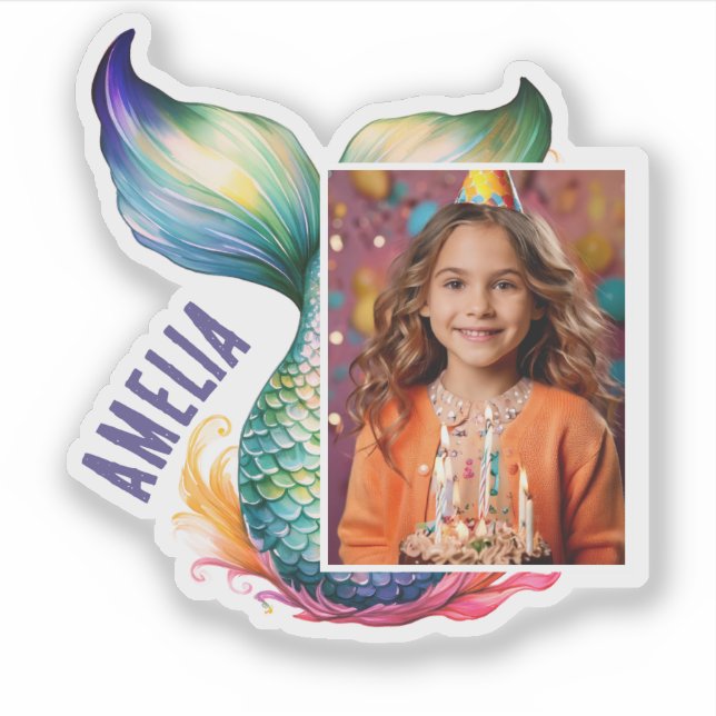 Farbenfrohe Meerjungfrau Mädchen Name Foto Aufkleber (Vorderseite)