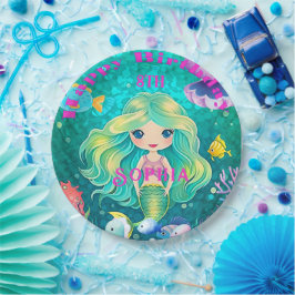 Farbenfrohe Meerjungfrau Themed Happy Birthday Par Pappteller