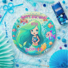 Farbenfrohe Meerjungfrau Themed Happy Birthday Par Pappteller