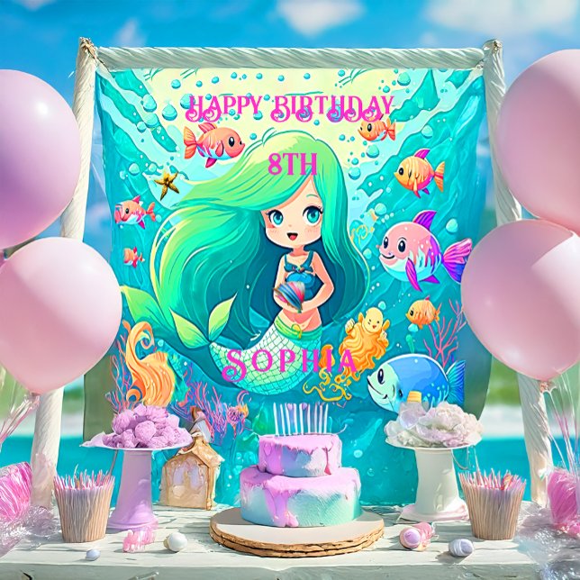 Farbenfrohe Meerjungfrau Themed Happy Birthday Par Poster (Colorful Mermaid Themed Birthday Party Poster)