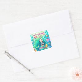 Farbenfrohe Meerjungfrau Themed Happy Birthday Par Quadratischer Aufkleber