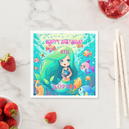 Farbenfrohe Meerjungfrau Themed Happy Birthday Par Serviette