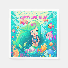 Farbenfrohe Meerjungfrau Themed Happy Birthday Par Serviette