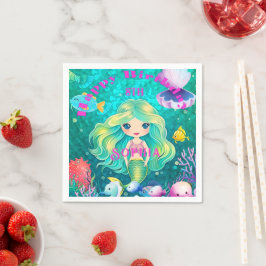 Farbenfrohe Meerjungfrau Themed Happy Birthday Par Serviette