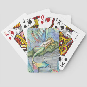 Farbenfrohe Meerjungfrau und Karpfenfisch Fantasie Spielkarten