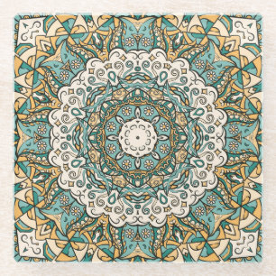 Farbenfrohe Mehndi-Fliese nahtlose Tracery Glasuntersetzer