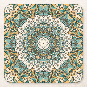Farbenfrohe Mehndi-Fliese nahtlose Tracery Rechteckiger Pappuntersetzer