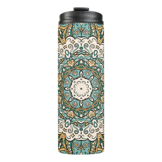 Farbenfrohe Mehndi Tile Nahtlose Tracerei Thermosbecher (Vorderseite)