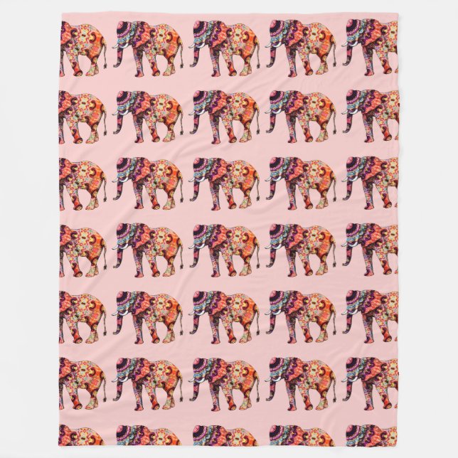 Farbenfrohe, mehrfarbige Elefanten im rosa Hinterg Fleecedecke (Vorderseite)
