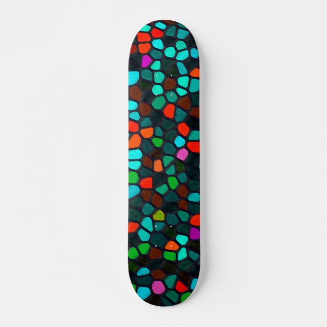Farbenfrohe, mehrfarbige Mosaikmuster Skateboard (Vorne)