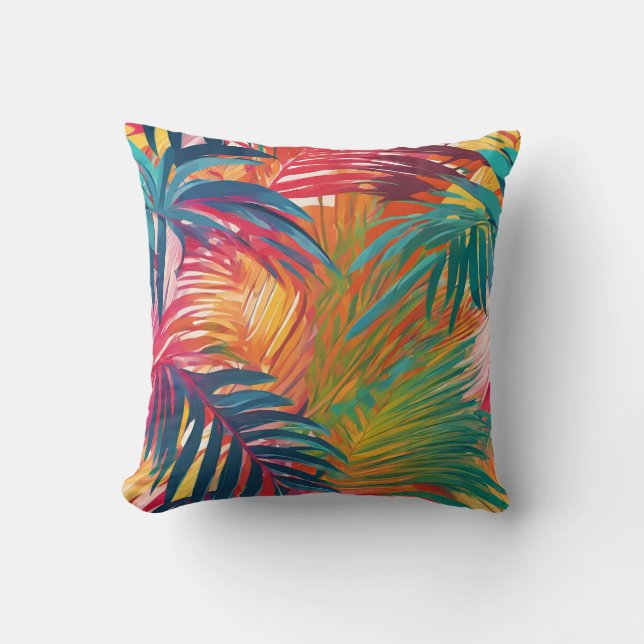 Farbenfrohe mehrfarbige tropische Blätter Palmfron Kissen (Vorderseite)
