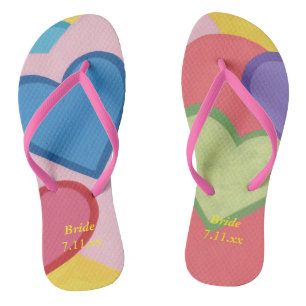 Farbenfrohe mehrschichtige Herzen Braut Hochzeit F Flip Flops