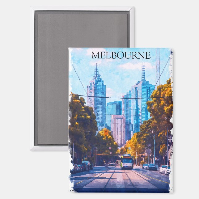 Farbenfrohe Melbourne Australien City View Travel Magnet (Vorderseite/Rückseite)