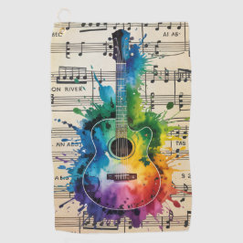 Farbenfrohe Melodie: Vintage Gitarre Golfhandtuch