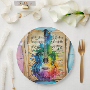 Farbenfrohe Melodie: Vintage Gitarre Pappteller