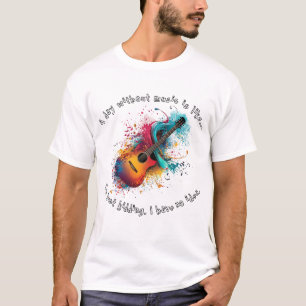 Farbenfrohe Melody Acoustic Gitarre White T-Shirt