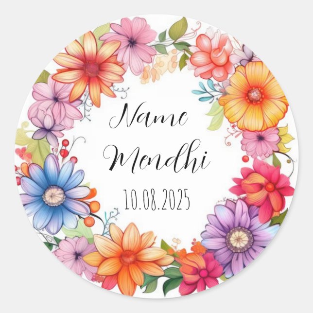 Farbenfrohe Mendhi Gunst-Aufkleber Runder Aufkleber (Vorderseite)