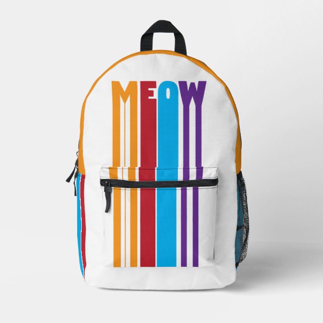 Farbenfrohe MEOW Cat Lover Rucksack mit fetten Str (Vorderseite)