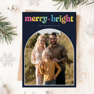 Farbenfrohe Merck & Bright Arch Xmas Familie Foto Feiertagskarte
